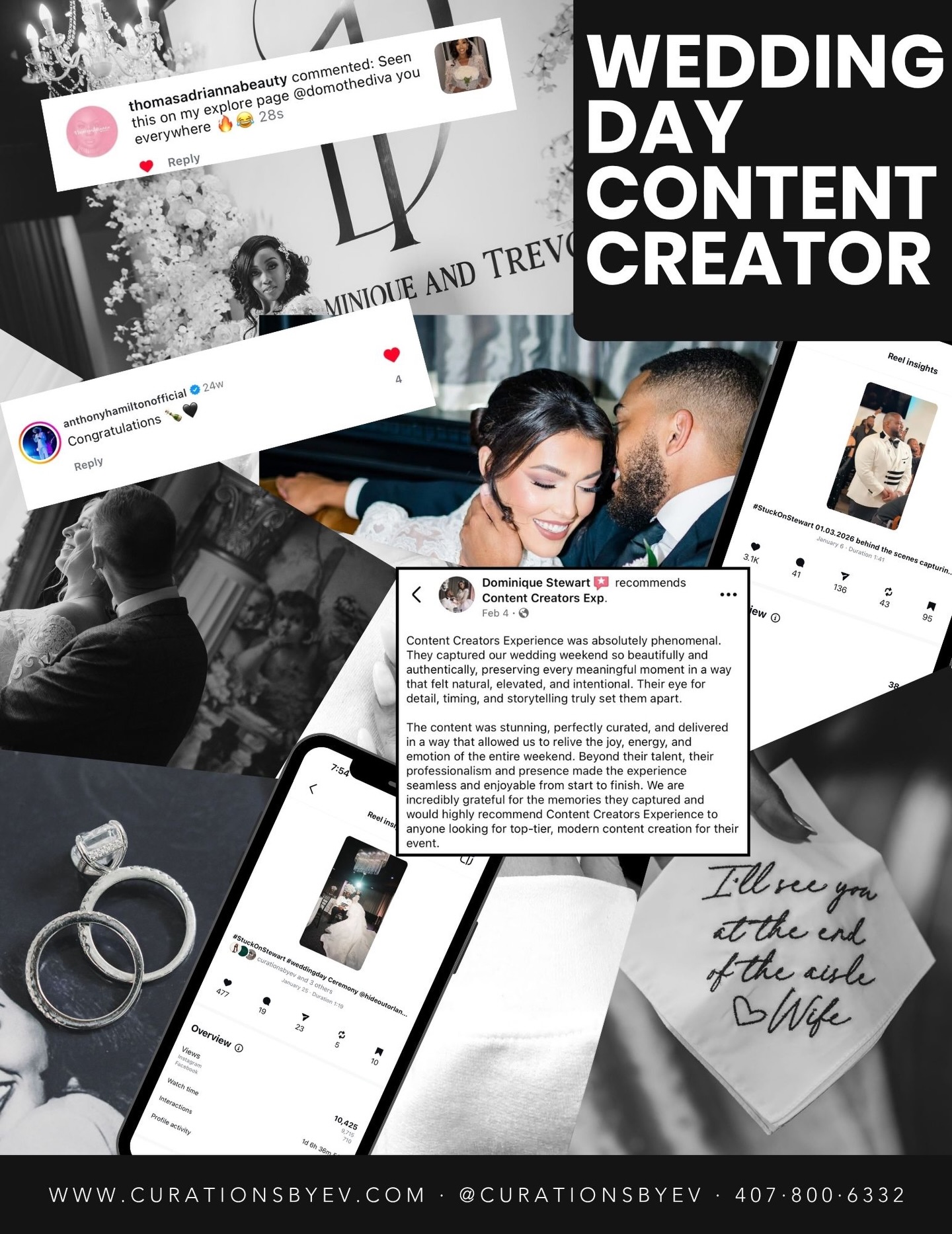 Curations By Ev wedding content and client review collage