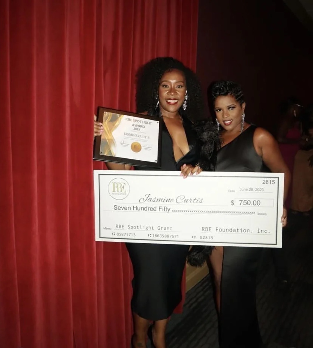 A grant presentation on stage