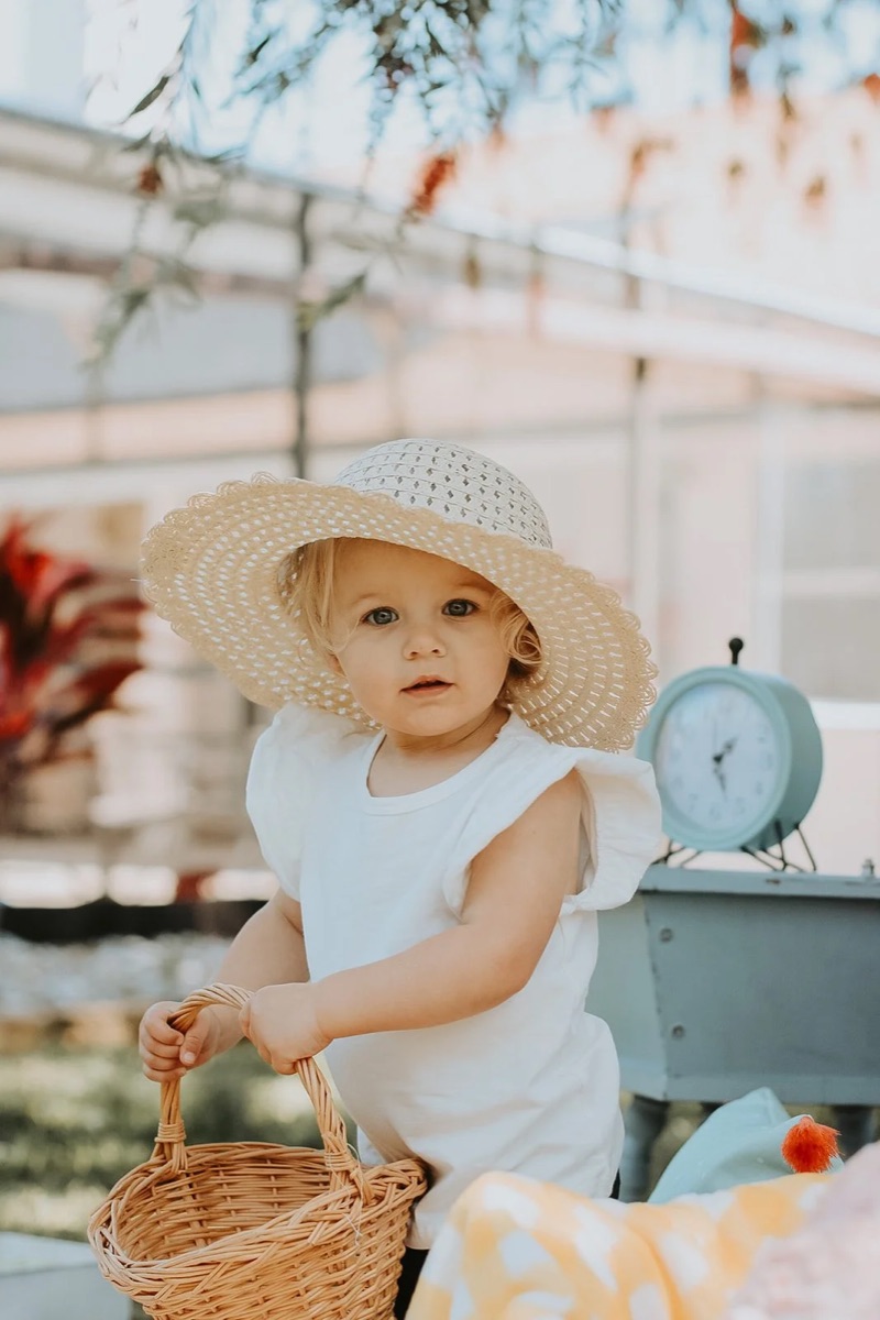 A child photographed at a styled shoot