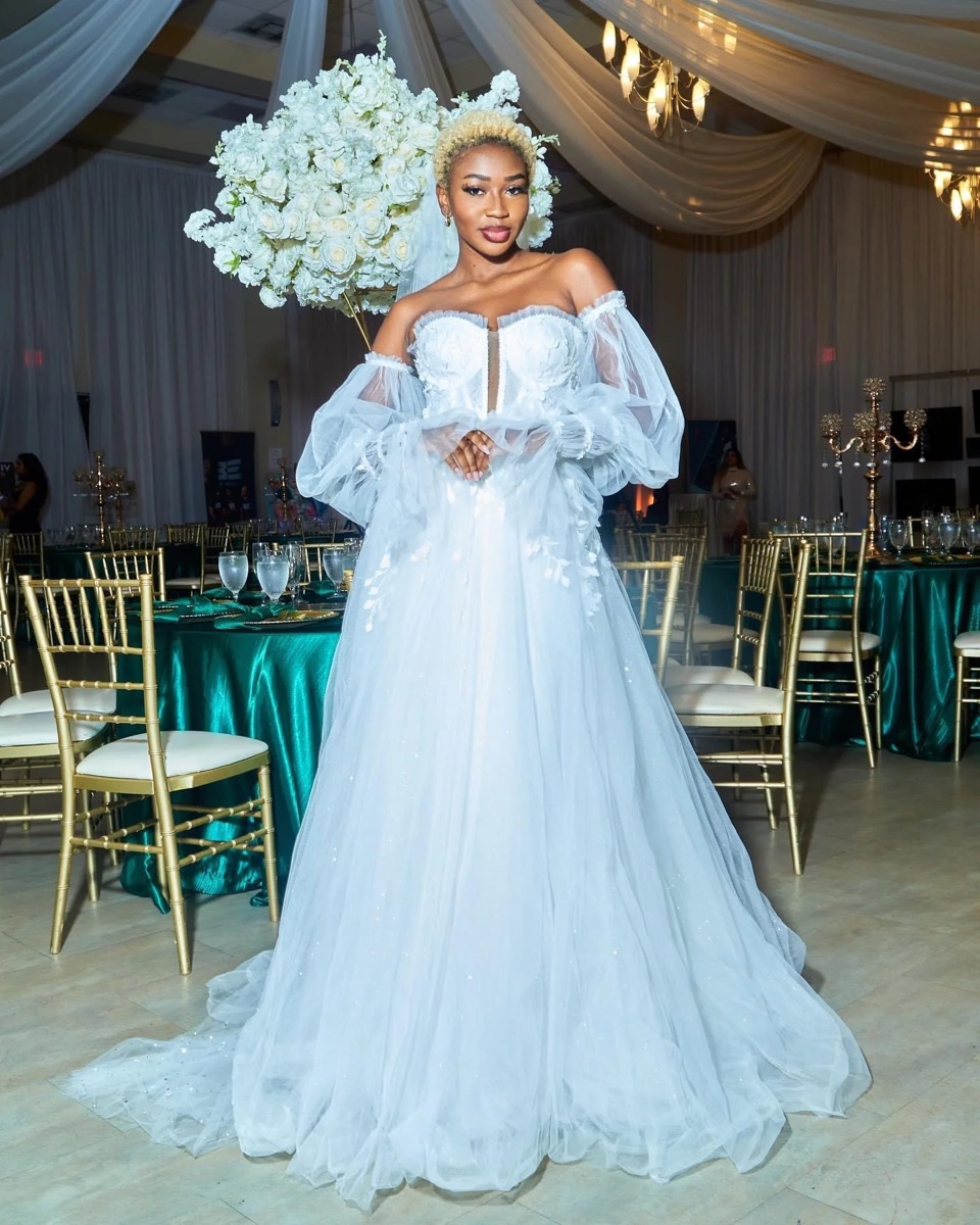 A bride at a ballroom reception